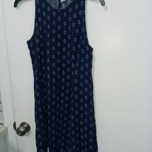 Old Navy Sleeveless Navy Blue and White Diamond Pattern Summer Dress